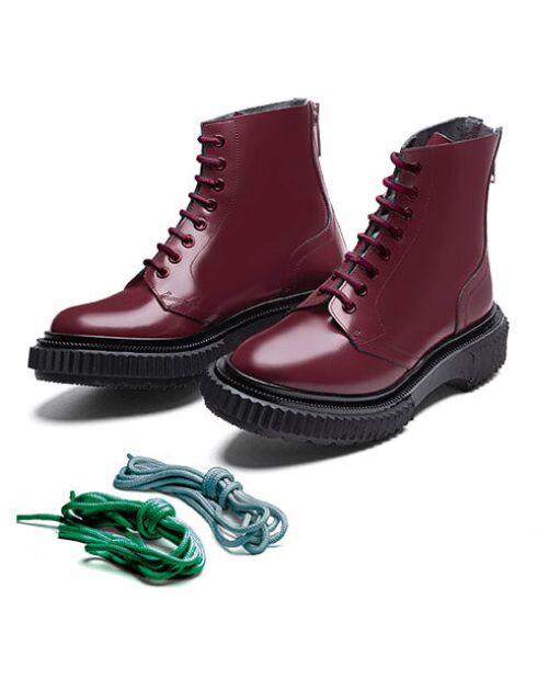 Botas de piel burdeos con cordones y cremallera