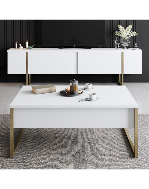 Set de muebles de salón Luxe Set blanco/dorado - 180x30x47 cm/90x40x60 cm