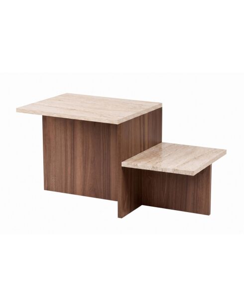 Salontafel Harmony in travertijn/venetiaans notenhout - 80x40x40 cm