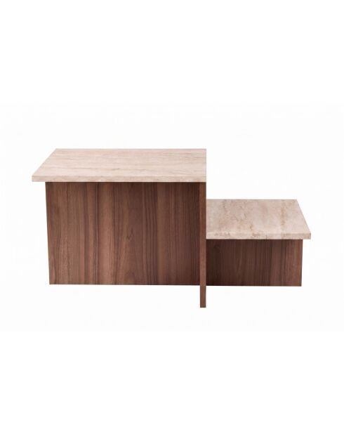 Salontafel Harmony in travertijn/venetiaans notenhout - 80x40x40 cm