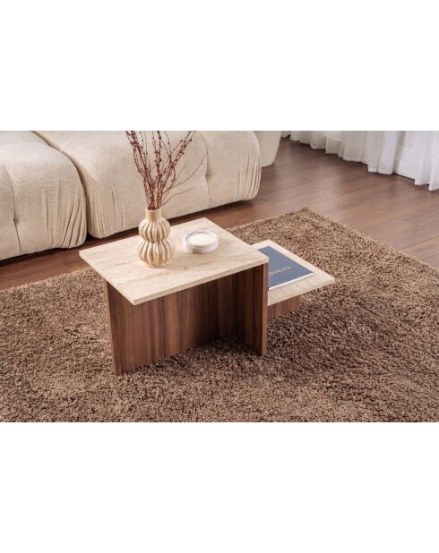 Salontafel Harmony in travertijn/venetiaans notenhout - 80x40x40 cm