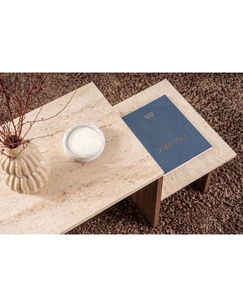 Salontafel Harmony in travertijn/venetiaans notenhout - 80x40x40 cm