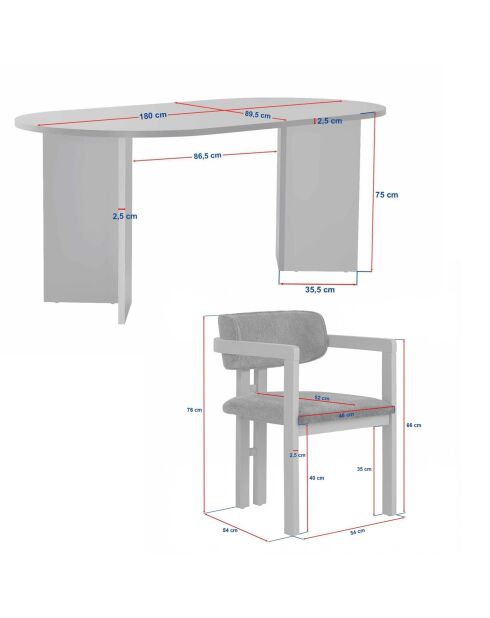Ensemble table et chaises de salle à manger (5 pièces) Meridia 4 noyer milano/noyer foncé/blanc - 180x75x90 cm/54x76x54 cm