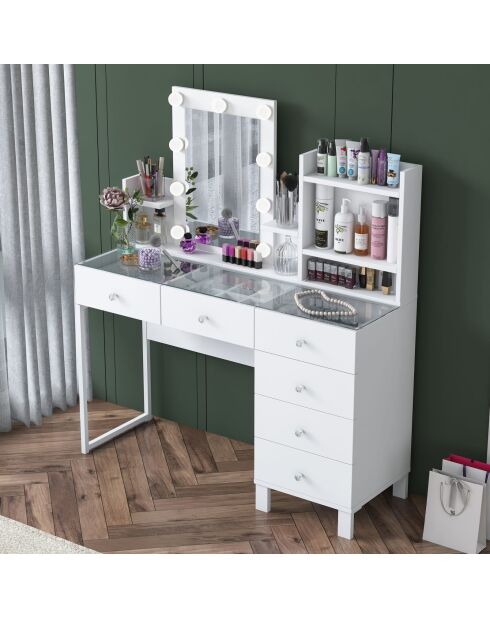 Table de maquillage BJ141 - 3837 blanche - 120 x 136,8 x 40 cm
