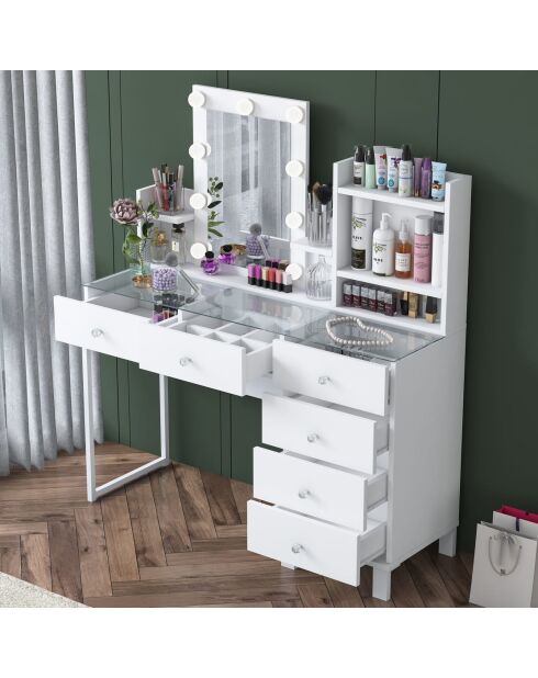 Table de maquillage BJ141 - 3837 blanche - 120 x 136,8 x 40 cm
