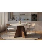 Virella eettafel van travertijn/venetiaans notenhout - 120x75x120 cm
