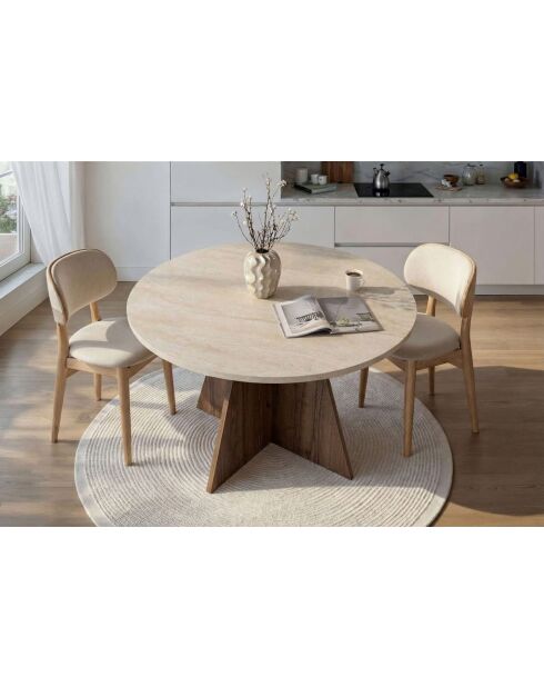 Virella eettafel van travertijn/venetiaans notenhout - 120x75x120 cm