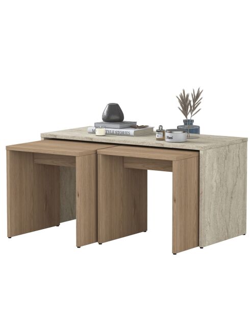 Salontafelset AB114 - 4729 travertijn - 90x44,8x40 cm/41,4x42x38 cm