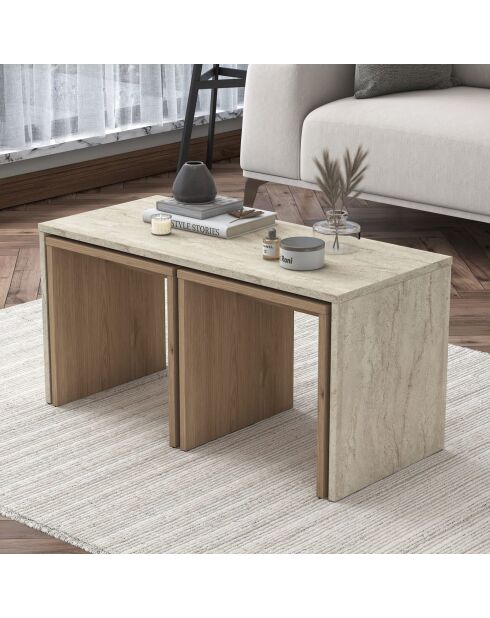 Salontafelset AB114 - 4729 travertijn - 90x44,8x40 cm/41,4x42x38 cm