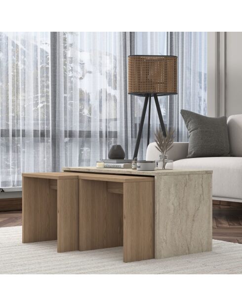 Salontafelset AB114 - 4729 travertijn - 90x44,8x40 cm/41,4x42x38 cm