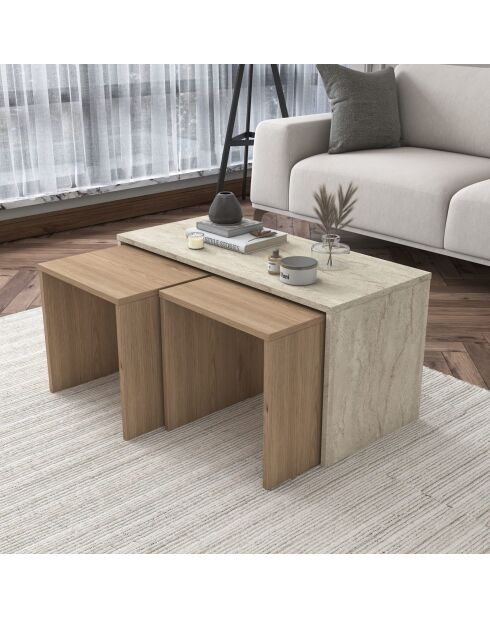 Salontafelset AB114 - 4729 travertijn - 90x44,8x40 cm/41,4x42x38 cm