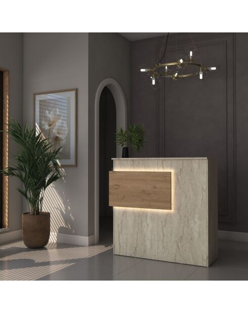 Mesa de recepción MA105 - 4745 travertin/nogal - 110x110x40 cm