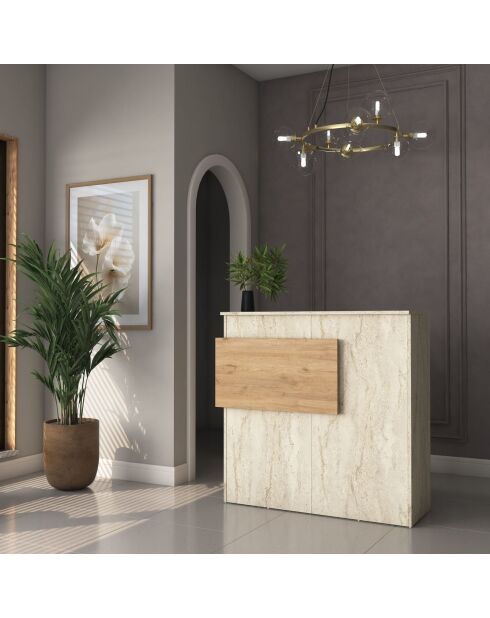 Mesa de recepción MA105 - 4745 travertin/nogal - 110x110x40 cm