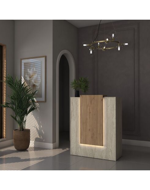 Table de réception MA104 - 4748 travertin/noyer - 90x110x40 cm