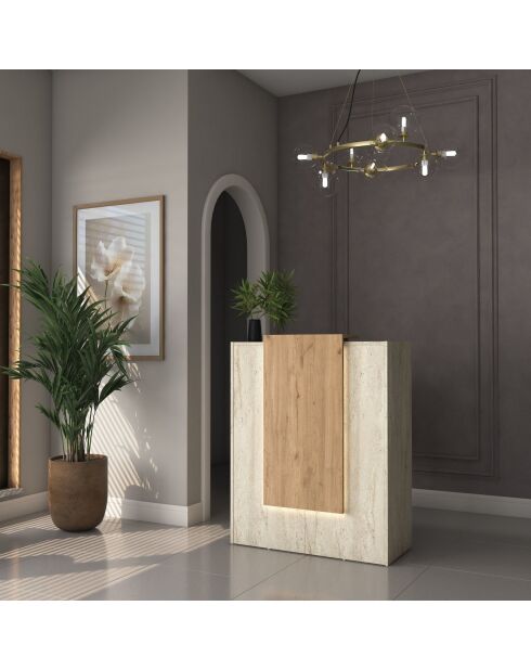 Table de réception MA104 - 4748 travertin/noyer - 90x110x40 cm