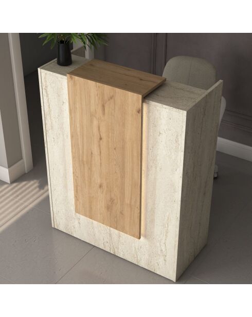 Table de réception MA104 - 4748 travertin/noyer - 90x110x40 cm