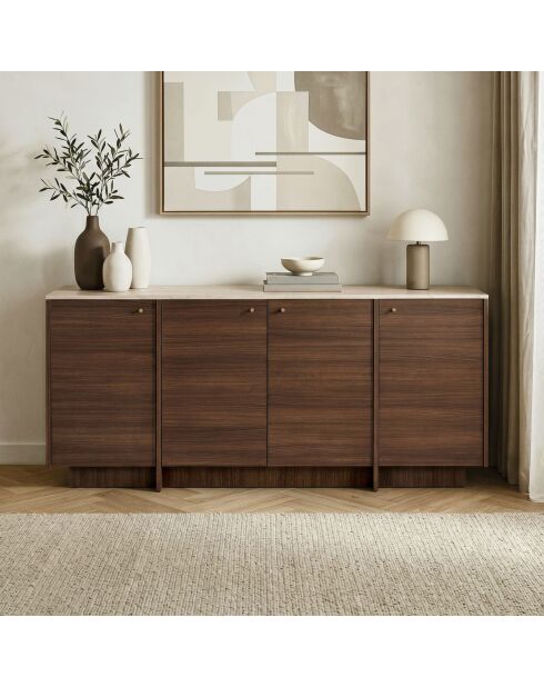 Console in travertijn/Milan notenhout in Varen - 180x82x45 cm