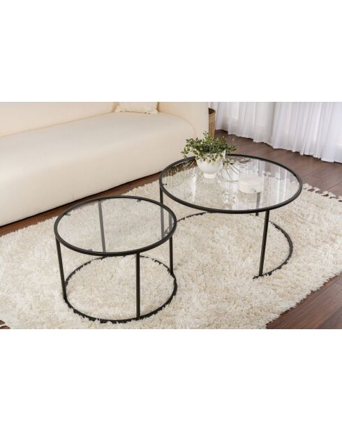 Aurum 80 salontafelset, 60 zwart/transparant - 80x43x80 cm/60x39x60 cm
