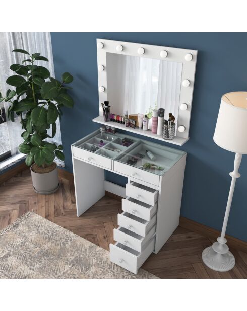 Table de maquillage BJ117 - 2788 blanche - 90x79,8x44,5 cm/90x71,8 x15 cm