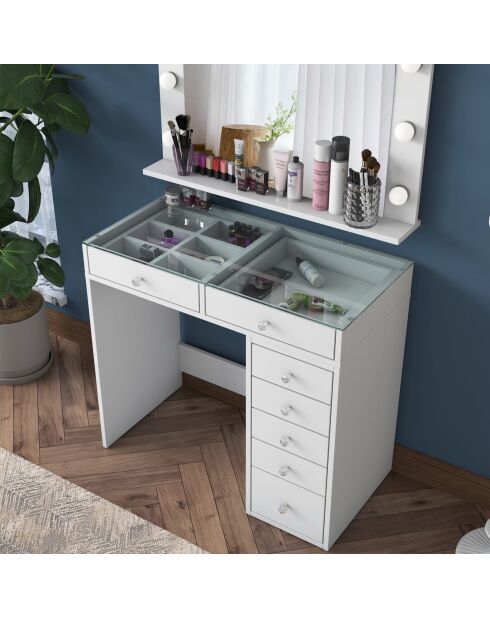 Table de maquillage BJ117 - 2788 blanche - 90x79,8x44,5 cm/90x71,8 x15 cm