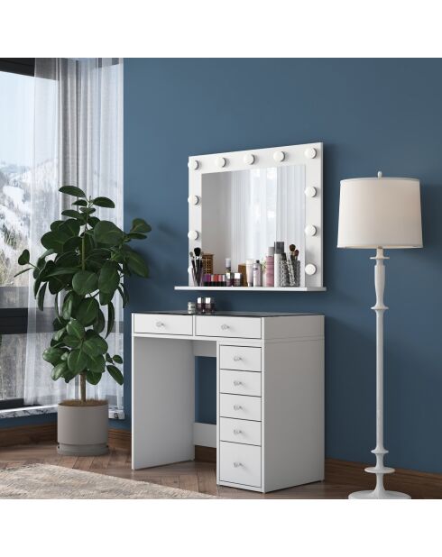 Table de maquillage BJ117 - 2788 blanche - 90x79,8x44,5 cm/90x71,8 x15 cm