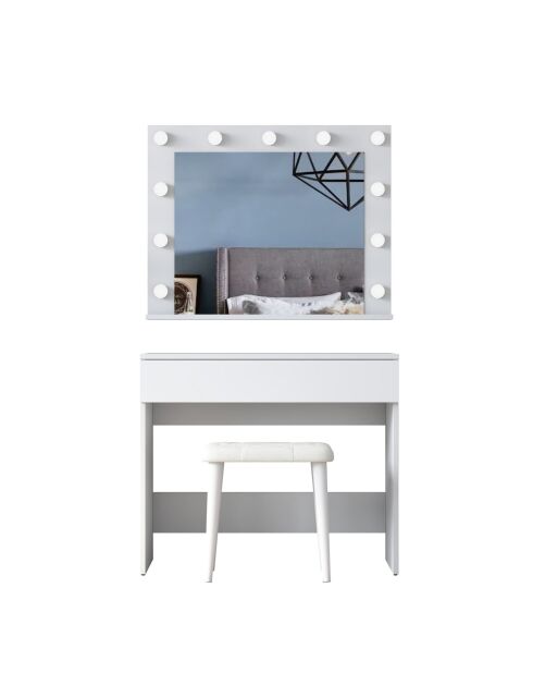 BJ161 make-uptafel - 4000 wit - 90 x 76,8 x 45 cm/90 x 71,8 x 15 cm/45 x 45 x 35 cm