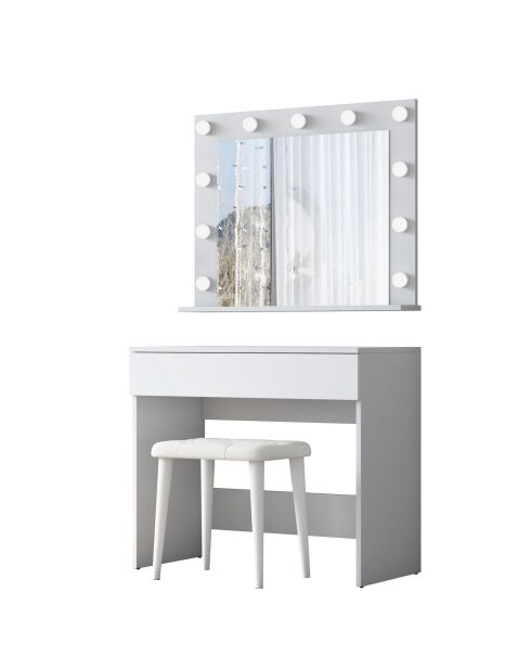 BJ161 make-uptafel - 4000 wit - 90 x 76,8 x 45 cm/90 x 71,8 x 15 cm/45 x 45 x 35 cm