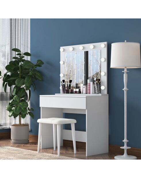 BJ161 make-uptafel - 4000 wit - 90 x 76,8 x 45 cm/90 x 71,8 x 15 cm/45 x 45 x 35 cm