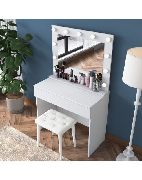 BJ161 make-uptafel - 4000 wit - 90 x 76,8 x 45 cm/90 x 71,8 x 15 cm/45 x 45 x 35 cm