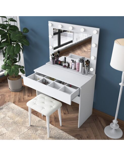 BJ161 make-uptafel - 4000 wit - 90 x 76,8 x 45 cm/90 x 71,8 x 15 cm/45 x 45 x 35 cm
