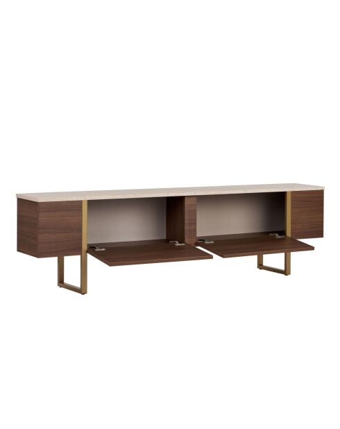 Meuble TV Onera travertin/noyer milano/doré - 180x50x30 cm