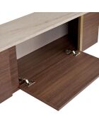 Meuble TV Onera travertin/noyer milano/doré - 180x50x30 cm