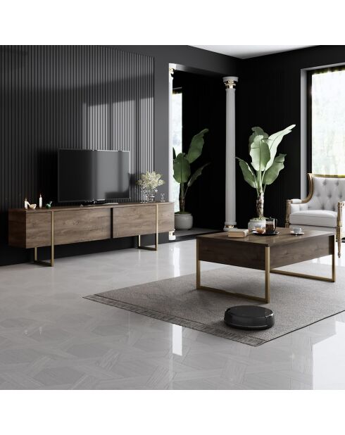 Set de muebles de salón Luxe Set de nogal y dorado - 180x30x47 cm/90x39x40 cm