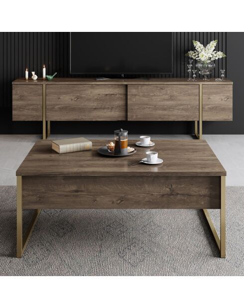 Set de muebles de salón Luxe Set de nogal y dorado - 180x30x47 cm/90x39x40 cm
