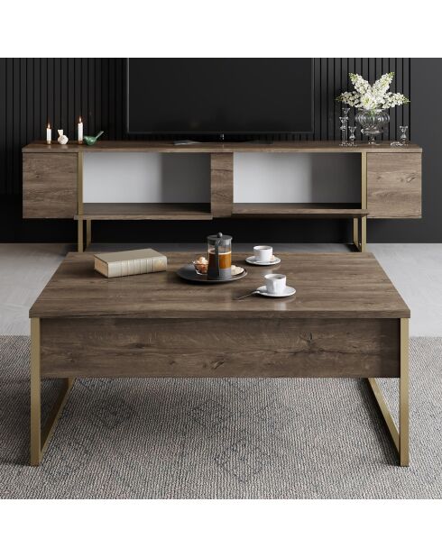 Set de muebles de salón Luxe Set de nogal y dorado - 180x30x47 cm/90x39x40 cm