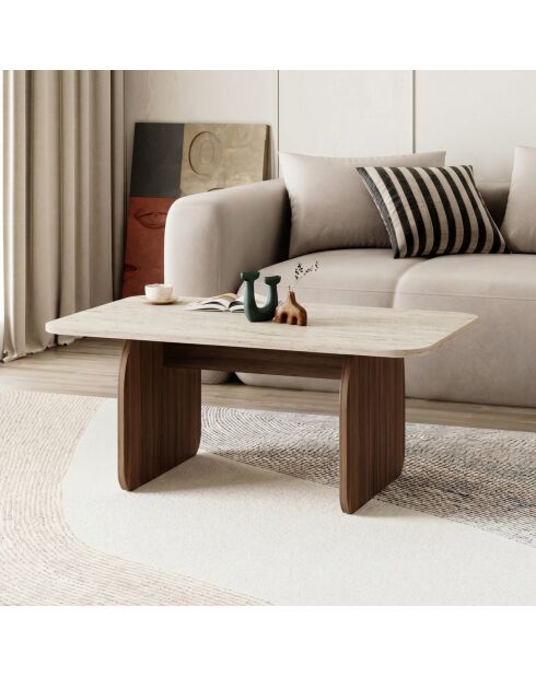Pietra Travertine/Milan notenhouten salontafel - 100x42x60 cm
