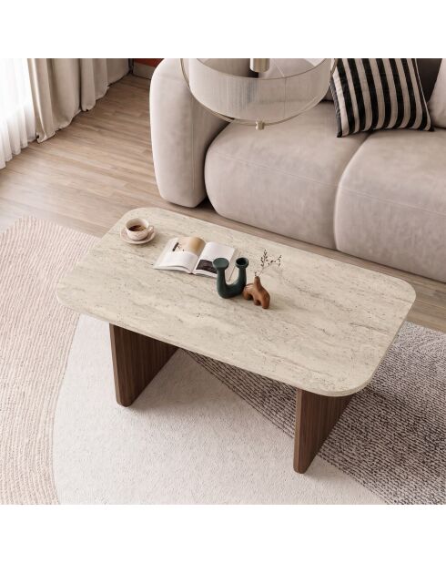 Pietra Travertine/Milan notenhouten salontafel - 100x42x60 cm