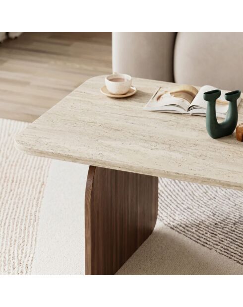 Pietra Travertine/Milan notenhouten salontafel - 100x42x60 cm