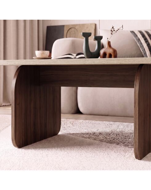 Pietra Travertine/Milan notenhouten salontafel - 100x42x60 cm