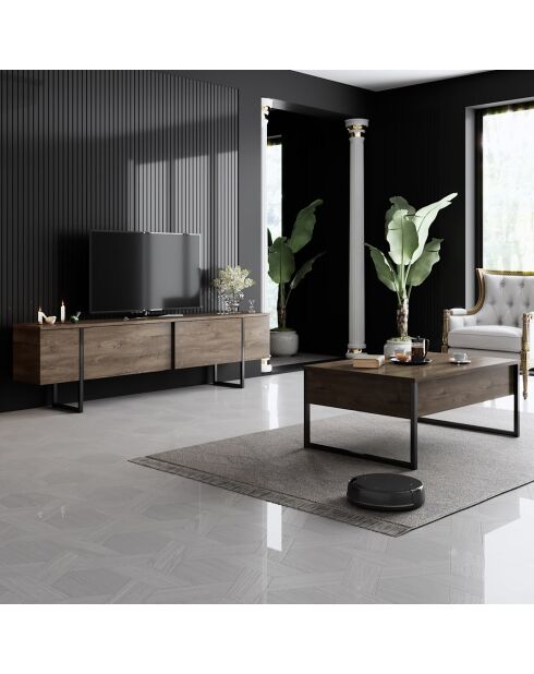 Set de muebles de salón Luxe Set de nogal y negro, 180 x 30 x 47 cm/90 x 39 x 40 cm