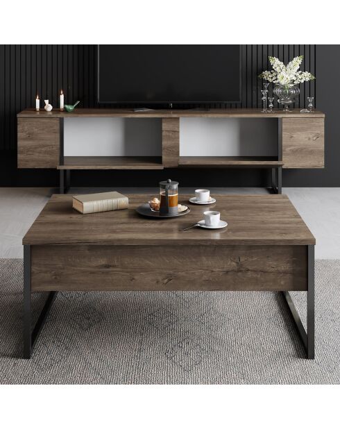 Set de muebles de salón Luxe Set de nogal y negro, 180 x 30 x 47 cm/90 x 39 x 40 cm