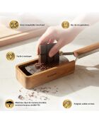 Rallador de granos con asa y recipiente de madera de acacia