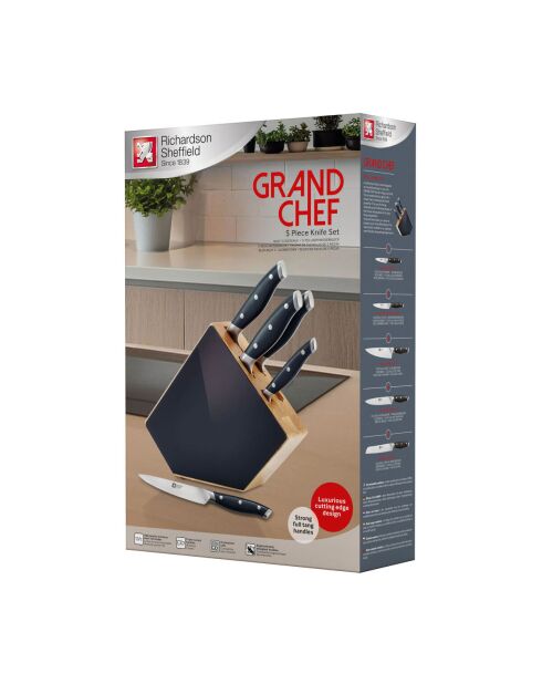 Grand Chef - Bloc 5 couteaux de cuisine noir