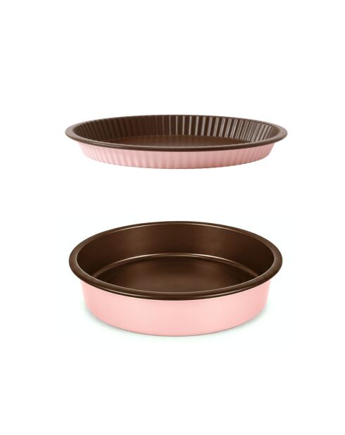 Le Duo des Classiques Dolce 1 moule à tarte D.28 cm et 1 moule à manqué D.26cm rose