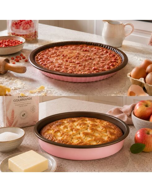 Le Duo des Classiques Dolce 1 moule à tarte D.28 cm et 1 moule à manqué D.26cm rose