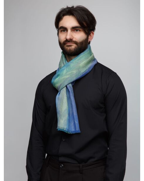 Foulard en coton Augustin bleu/vert - 80x170 cm
