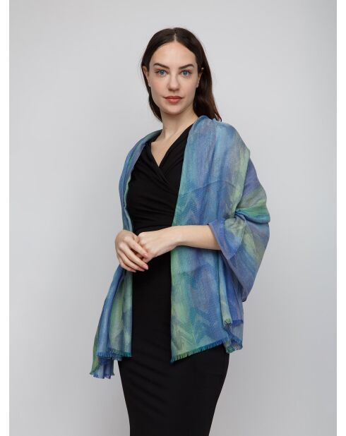 Foulard en coton Augustin bleu/vert - 80x170 cm