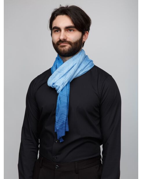 Foulard en coton Robin bleu - 40x180 cm
