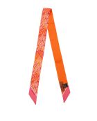 Twilly en soie Marguerite orange/rose - 2x120 cm