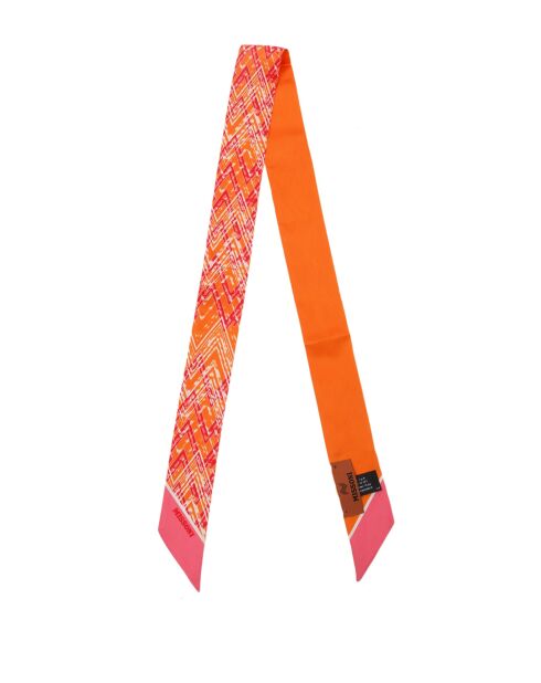 Twilly en soie Marguerite orange/rose - 2x120 cm
